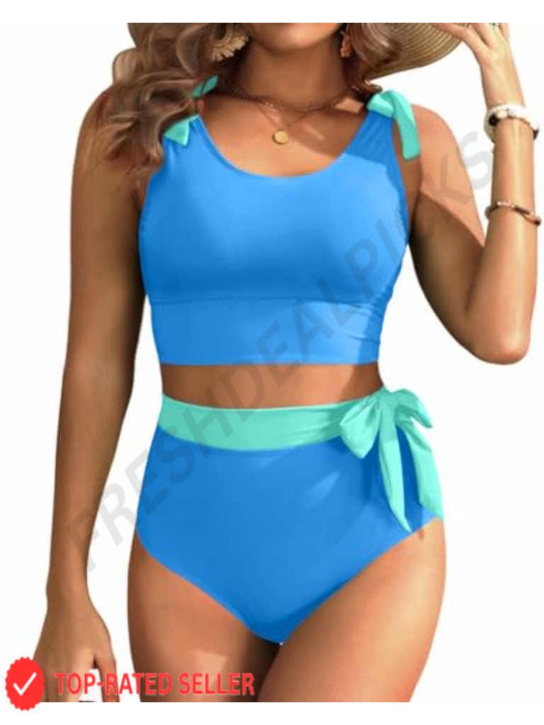 High Waisted Tummy Control Bikini Set Two Piece Swimsuits Modest Bathing Suit